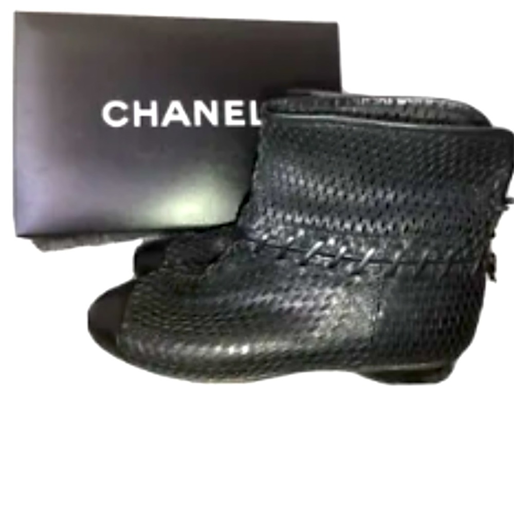 CHANEL Leather Mesh Cap Toe Boots 40.5